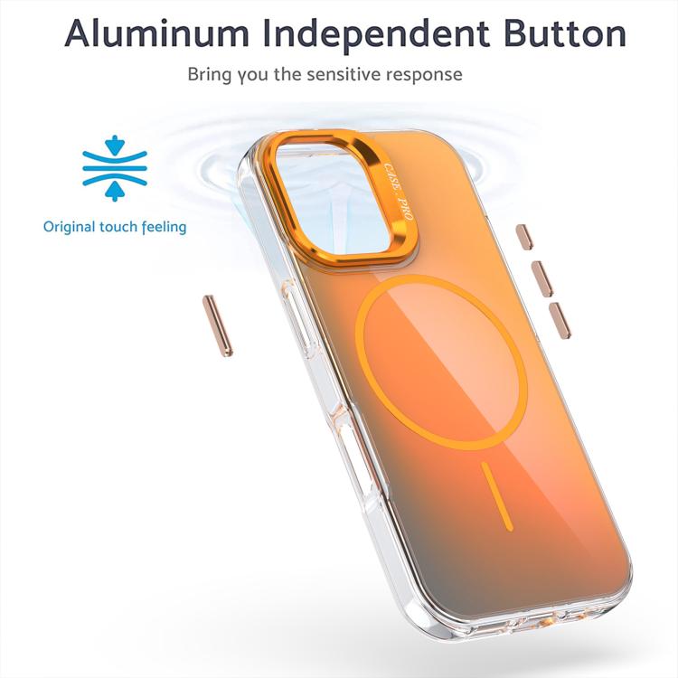 For iPhone 17 Gradient Discolor Lens Kickstand Magsafe Phone Case(Orange) - iPhone 17 Cases by buy2fix | Online Shopping UK | buy2fix