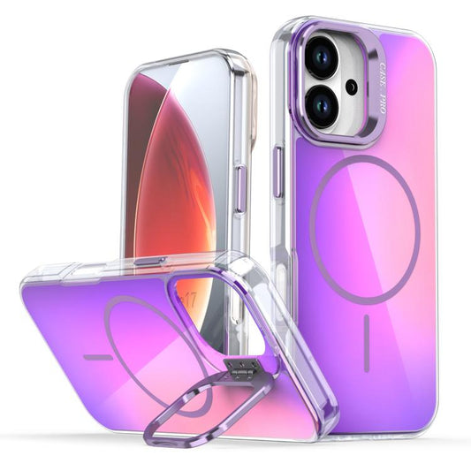 For iPhone 17 Gradient Discolor Lens Kickstand Magsafe Phone Case(Purple) - iPhone 17 Cases by buy2fix | Online Shopping UK | buy2fix