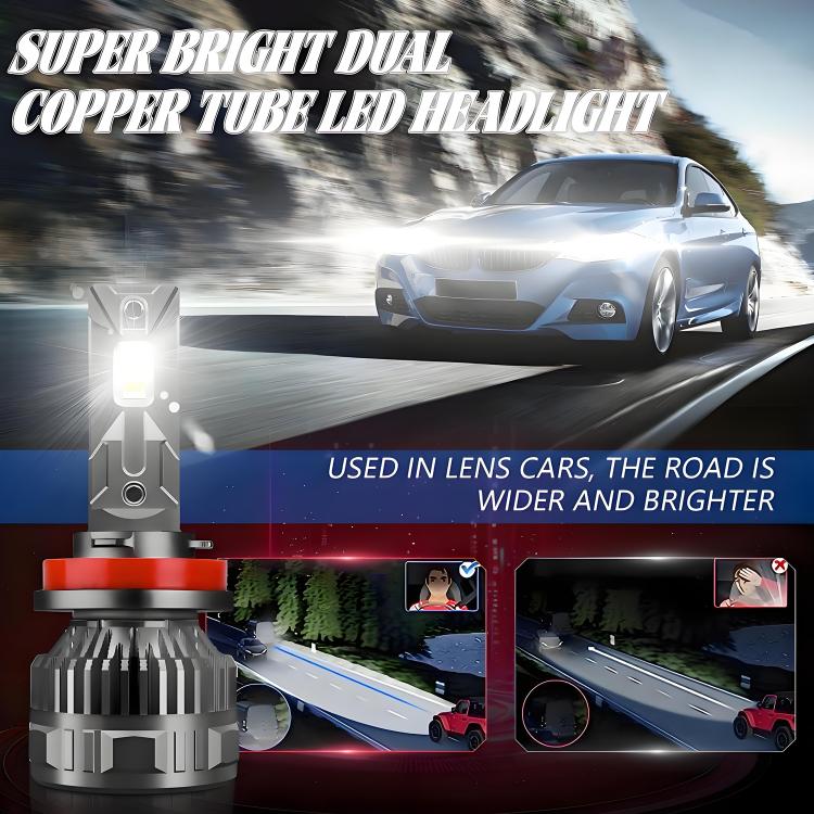 H11 2pcs/Pack 50W 6000LM 6000K Car Double Copper Tube LED Headlight Bulb(Gun Color) - LED Headlamps by buy2fix | Online Shopping UK | buy2fix