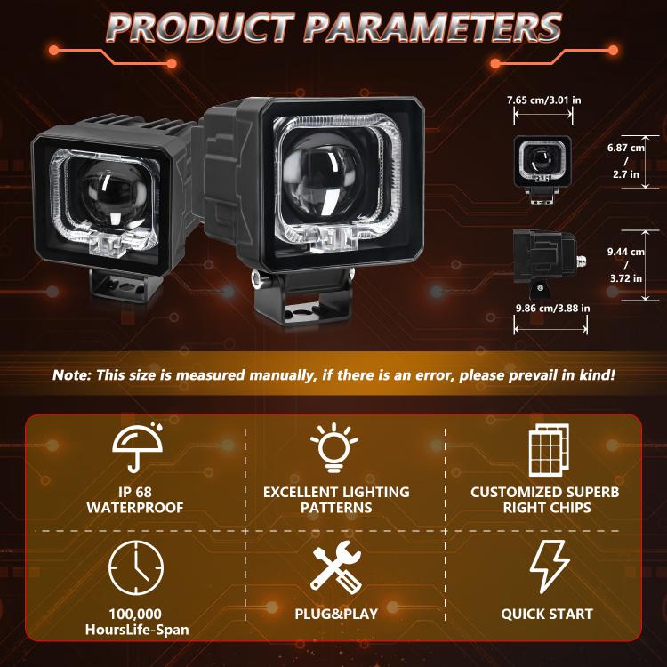 2pcs/Pack 35W 3600LM 6500K Car Square HD Large Lens Spotlight Work Light(Black) - Work Lights by buy2fix | Online Shopping UK | buy2fix
