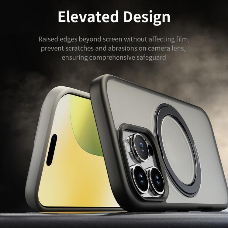 For iPhone 16 Pro Max ROCK YouDun Series Skin Feel Rotating MagSafe Holder PC Hybrid TPU Phone Case(Grey) - iPhone 16 Pro Max Cases by ROCK | Online Shopping UK | buy2fix