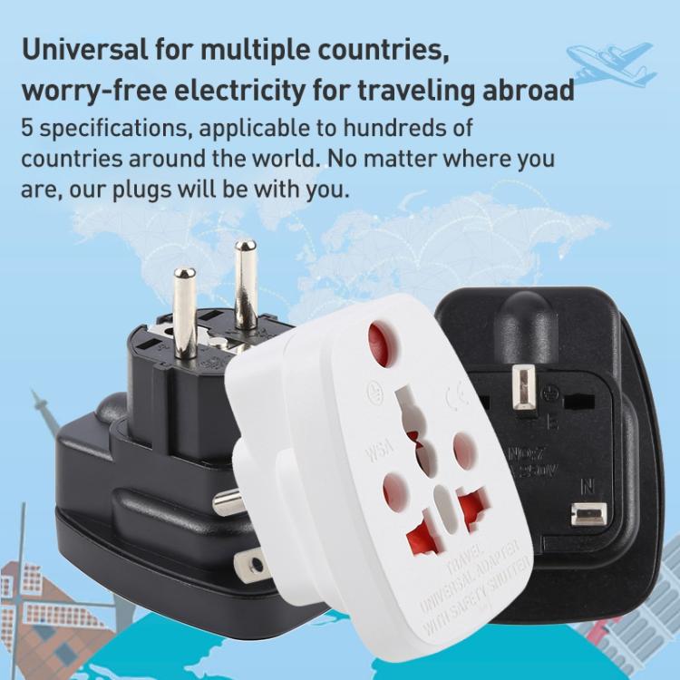 WSA-9 German Plug Global Travel Universal Adapter with Safety Shutter(Black) - Plug Adaptor by buy2fix | Online Shopping UK | buy2fix