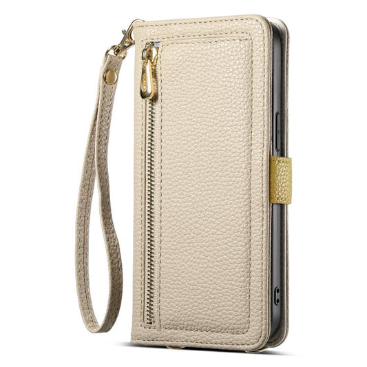 For iPhone 16 ESEBLE E11 Colorful Litchi Pattern Zipper Wallet Leather Phone Case(Khaki) - iPhone 16 Cases by ESEBLE | Online Shopping UK | buy2fix