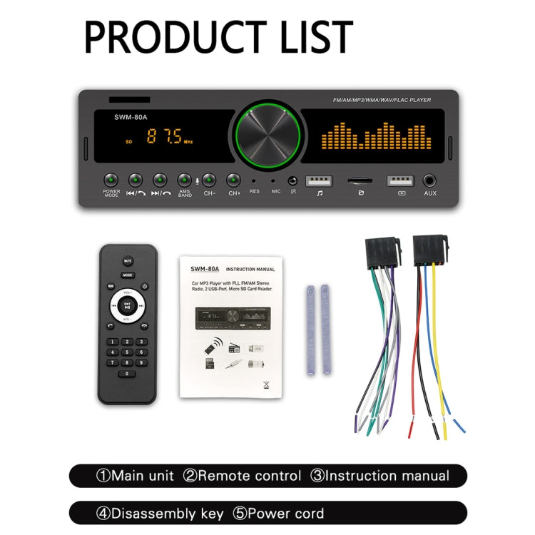 SWM-80A DC12V Car MP3 Support FM / AM & Bluetooth & Mobile Phone Voice Assistant - Car MP3 & MP4 & MP5 by buy2fix | Online Shopping UK | buy2fix
