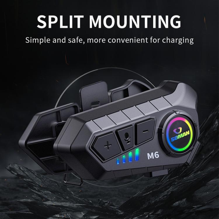 SOMAN Motorcycle Helmet Bluetooth Headset Stereo Voice Microphone, Style:M6-Soft Mic - Motorcycle Walkie Talkie by SOMAN | Online Shopping UK | buy2fix
