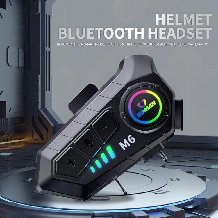 SOMAN Motorcycle Helmet Bluetooth Headset Stereo Voice Microphone, Style:M6-Soft Mic - Motorcycle Walkie Talkie by SOMAN | Online Shopping UK | buy2fix