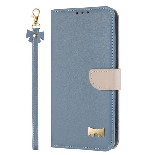For Google Pixel 10 Pro / 9 Pro Metal Bow Leather Phone Case with Hand Strap(Light Blue) - Google Cases by buy2fix | Online Shopping UK | buy2fix