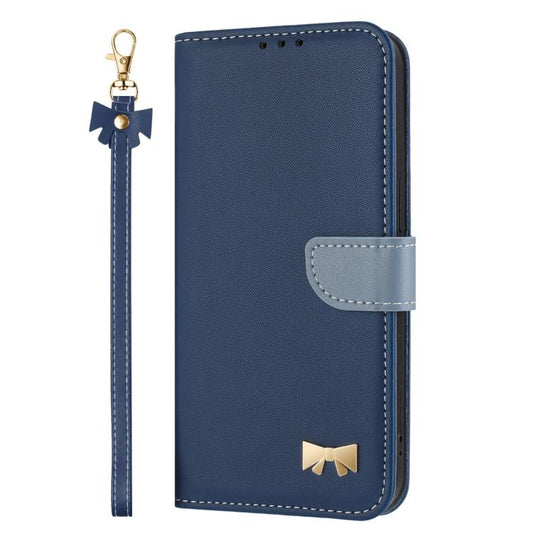 For Google Pixel 10 Pro XL / 9 Pro XL Metal Bow Leather Phone Case with Hand Strap(Dark Blue) - Google Cases by buy2fix | Online Shopping UK | buy2fix