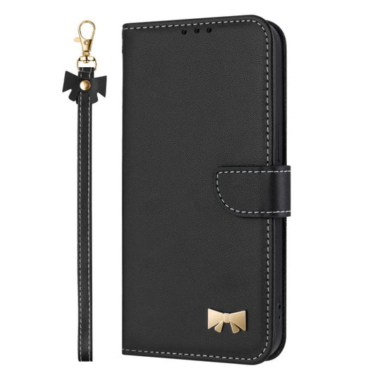 For Google Pixel 10 Pro XL / 9 Pro XL Metal Bow Leather Phone Case with Hand Strap(Black) - Google Cases by buy2fix | Online Shopping UK | buy2fix