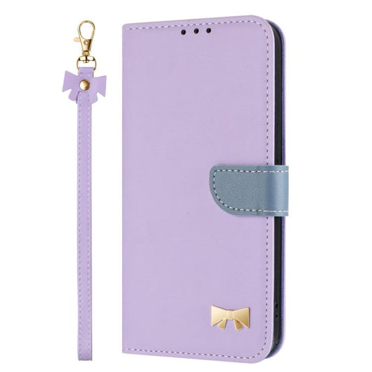 For Google Pixel 10 Pro XL / 9 Pro XL Metal Bow Leather Phone Case with Hand Strap(Purple) - Google Cases by buy2fix | Online Shopping UK | buy2fix
