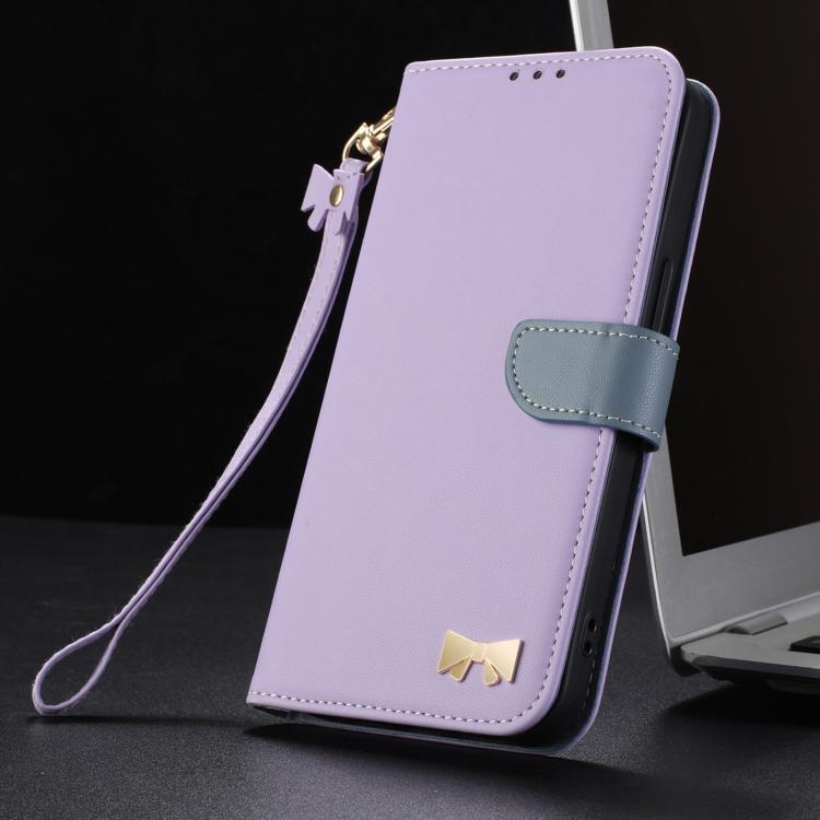For Google Pixel 10 Pro XL / 9 Pro XL Metal Bow Leather Phone Case with Hand Strap(Purple) - Google Cases by buy2fix | Online Shopping UK | buy2fix