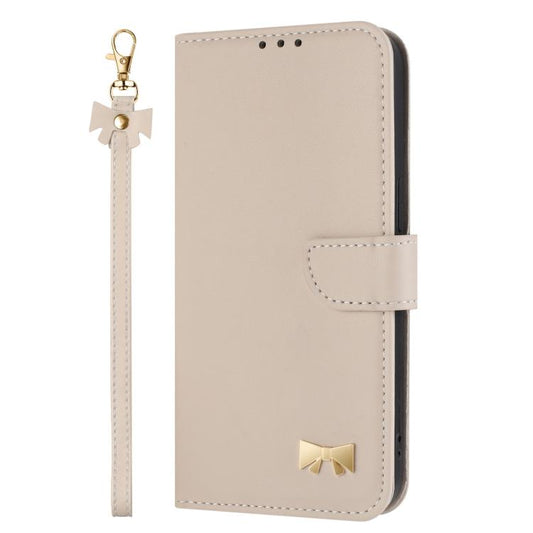For Google Pixel 10 Pro XL / 9 Pro XL Metal Bow Leather Phone Case with Hand Strap(Apricot) - Google Cases by buy2fix | Online Shopping UK | buy2fix