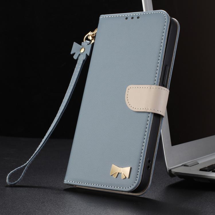 For Google Pixel 10 Pro XL / 9 Pro XL Metal Bow Leather Phone Case with Hand Strap(Light Blue) - Google Cases by buy2fix | Online Shopping UK | buy2fix