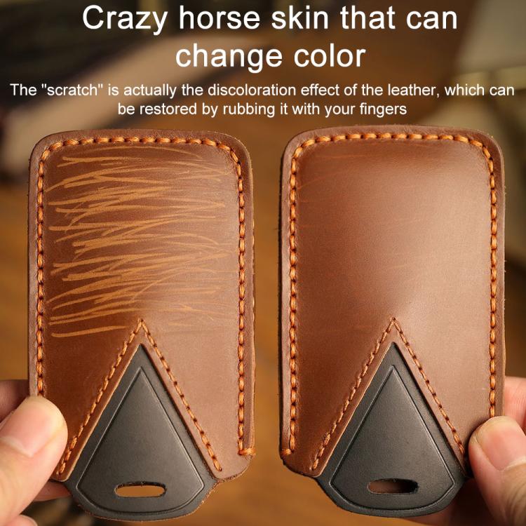 For Kia Carnival Hallmo B087 Crazy Horse Cowhide Car Key Protection Cover(Brown) - Car Key Cases by Hallmo | Online Shopping UK | buy2fix