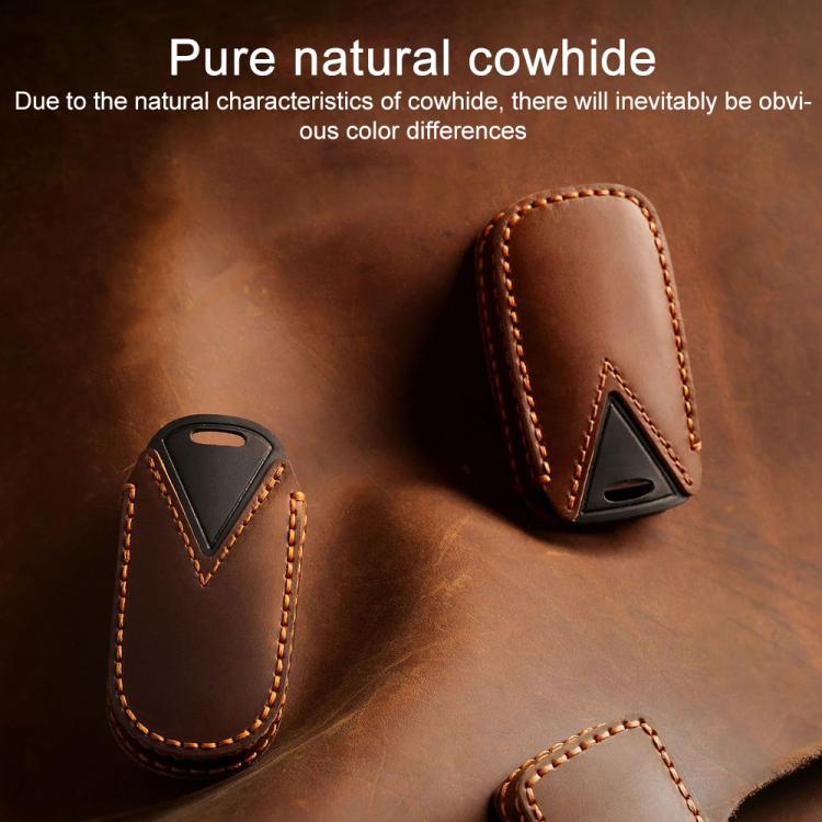 For Kia Carnival Hallmo B087 Crazy Horse Cowhide Car Key Protection Cover(Brown) - Car Key Cases by Hallmo | Online Shopping UK | buy2fix