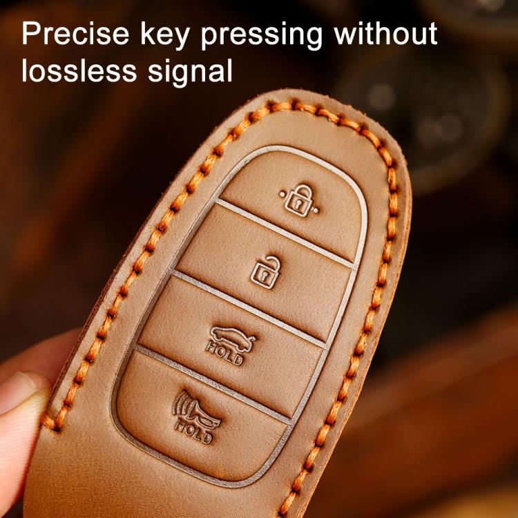 For Hyundai Staria / Sonata 3-button B121 Crazy Horse Cowhide Car Key Protection Cover(Blue) - Car Key Cases by Hallmo | Online Shopping UK | buy2fix