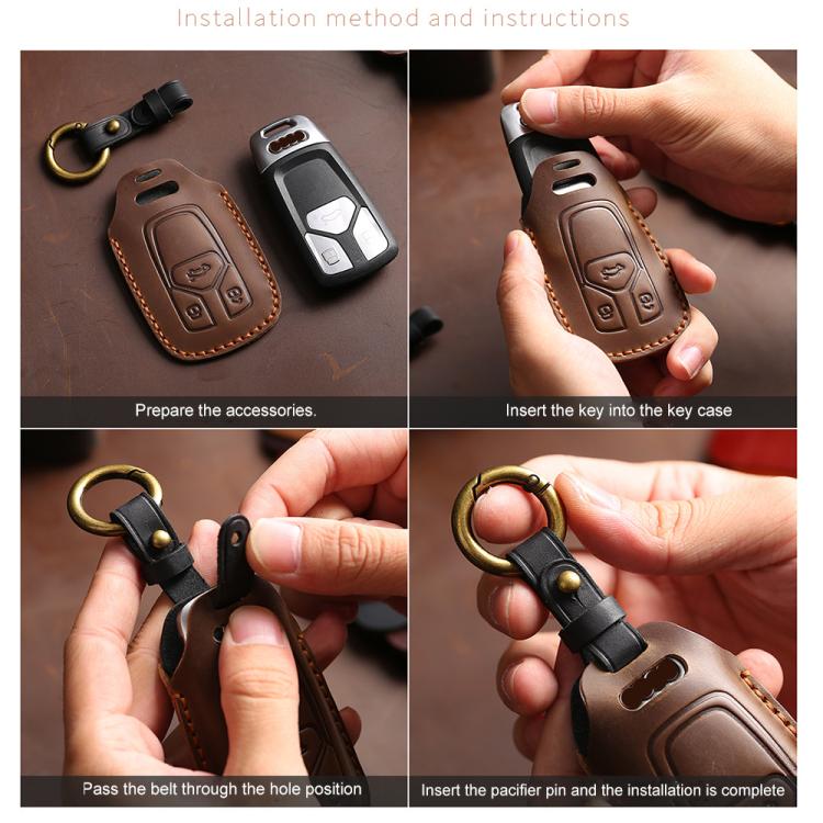 For Hyundai Staria / Sonata 4-button B122 Crazy Horse Cowhide Car Key Protection Cover(Brown) - Car Key Cases by Hallmo | Online Shopping UK | buy2fix