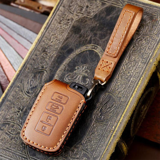 For Toyota North American 3+1-button C013 Crazy Horse Cowhide Car Key Protection Cover(Blue) - Car Key Cases by Hallmo | Online Shopping UK | buy2fix