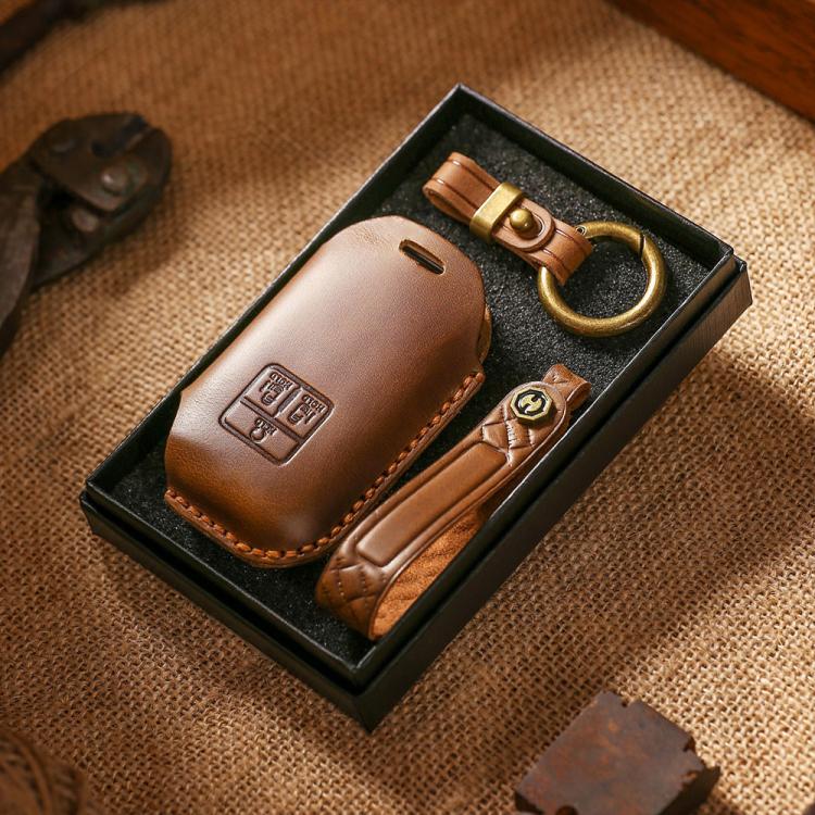 For Kia Carnival SX Hallmo E171 Crazy Horse Cowhide Car Key Protection Cover(Blue) - Car Key Cases by Hallmo | Online Shopping UK | buy2fix