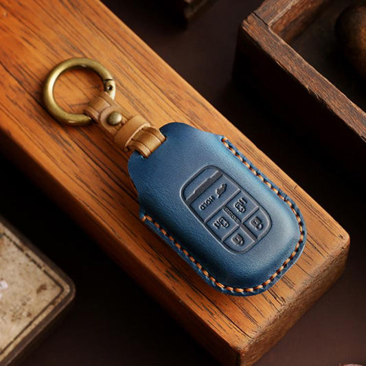 For Honda Odyssey 2024 Hallmo Crazy Horse Cowhide Car Key Protection Cover(6-button Blue) - Car Key Cases by Hallmo | Online Shopping UK | buy2fix
