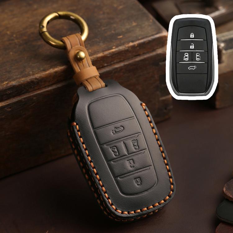 For Toyota SIENNA / Granvia / Alphard / Vellfire Hallmo Crazy Horse Cowhide Car Key Protection Cover(5-button Black) - Car Key Cases by Hallmo | Online Shopping UK | buy2fix