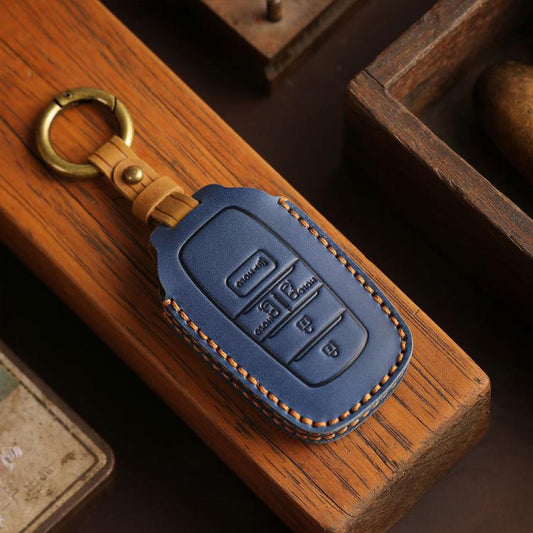 For Toyota SIENNA / Granvia / Alphard / Vellfire Hallmo Crazy Horse Cowhide Car Key Protection Cover(6-button Blue) - Car Key Cases by Hallmo | Online Shopping UK | buy2fix