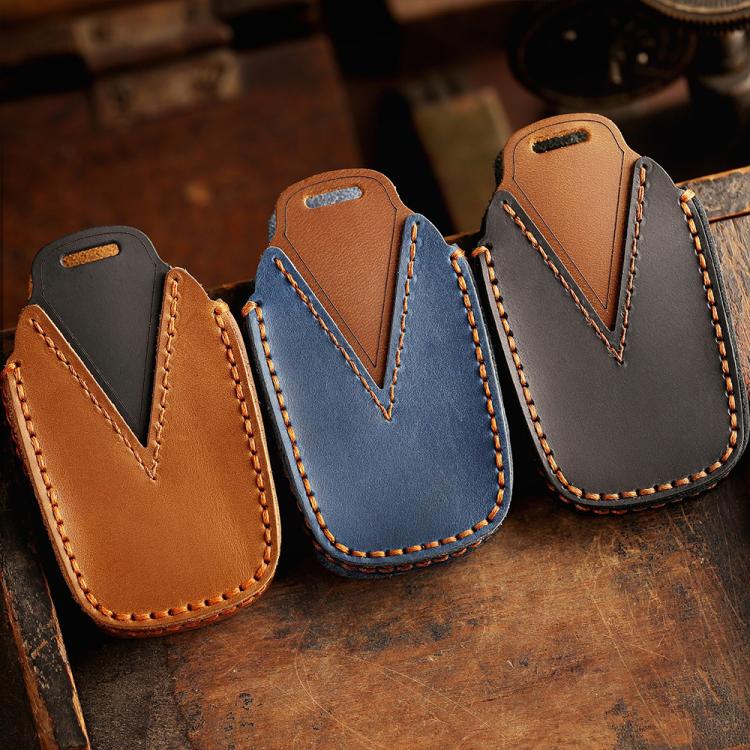 For Toyota SIENNA / Granvia / Alphard / Vellfire Hallmo Crazy Horse Cowhide Car Key Protection Cover(5-button Blue) - Car Key Cases by Hallmo | Online Shopping UK | buy2fix