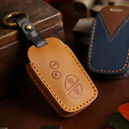 For Lexus RX270 / ES240 / LX570 Hallmo Crazy Horse Cowhide Car Key Protection Cover(3-button Brown) - Car Key Cases by Hallmo | Online Shopping UK | buy2fix