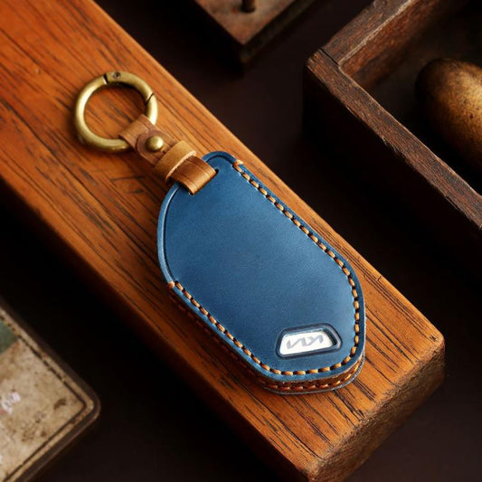For Kia K3 / K5 2024 Hallmo Crazy Horse Cowhide Car Key Protection Cover(9-button Brown) - Car Key Cases by Hallmo | Online Shopping UK | buy2fix