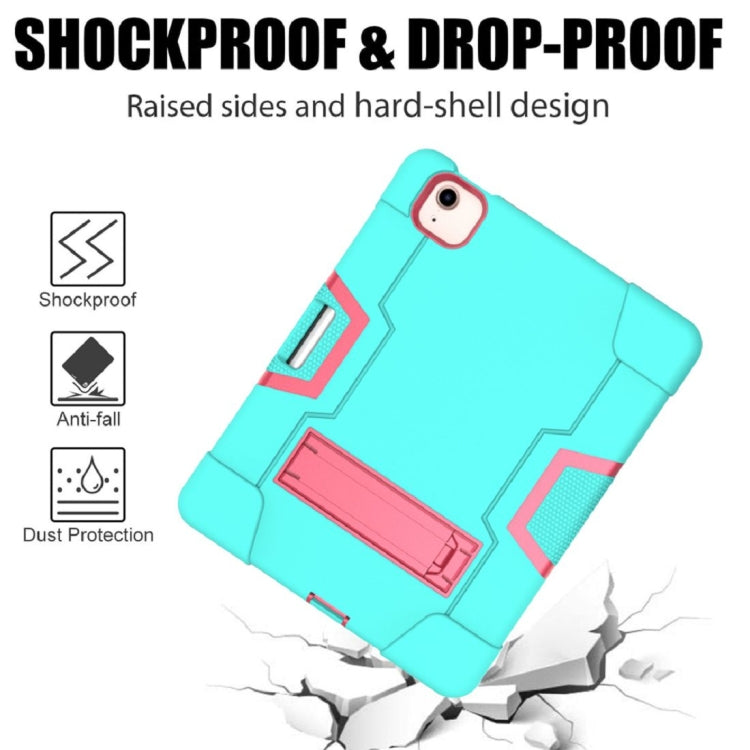 For iPad Air 2022 / 2020 10.9 Contrast Color Robot Shockproof Silicon + PC Protective Case with Holder & Pen Slot(Mint Green + Rose Red) - iPad Air (2022) / (2020) 10.9 Cases by buy2fix | Online Shopping UK | buy2fix