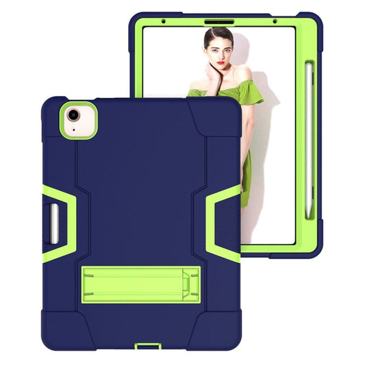 For iPad Air 2022 / 2020 10.9 Contrast Color Robot Shockproof Silicon + PC Protective Case with Holder & Pen Slot(Navy Blue + Yellow-green) - iPad Air (2022) / (2020) 10.9 Cases by buy2fix | Online Shopping UK | buy2fix