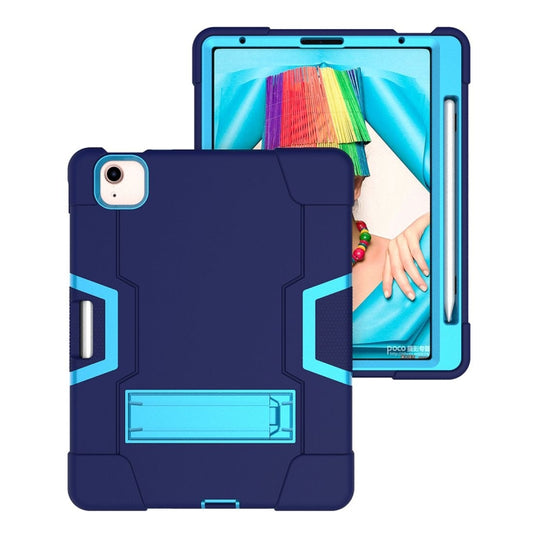 For iPad Air 2022 / 2020 10.9 Contrast Color Robot Shockproof Silicon + PC Protective Case with Holder & Pen Slot(Navy Blue + Blue) - iPad Air (2022) / (2020) 10.9 Cases by buy2fix | Online Shopping UK | buy2fix