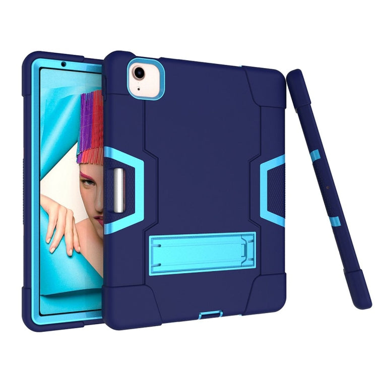 For iPad Air 2022 / 2020 10.9 Contrast Color Robot Shockproof Silicon + PC Protective Case with Holder & Pen Slot(Navy Blue + Blue) - iPad Air (2022) / (2020) 10.9 Cases by buy2fix | Online Shopping UK | buy2fix