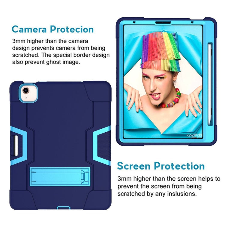 For iPad Air 2022 / 2020 10.9 Contrast Color Robot Shockproof Silicon + PC Protective Case with Holder & Pen Slot(Navy Blue + Blue) - iPad Air (2022) / (2020) 10.9 Cases by buy2fix | Online Shopping UK | buy2fix