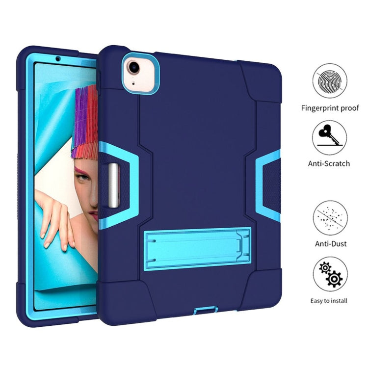 For iPad Air 2022 / 2020 10.9 Contrast Color Robot Shockproof Silicon + PC Protective Case with Holder & Pen Slot(Navy Blue + Blue) - iPad Air (2022) / (2020) 10.9 Cases by buy2fix | Online Shopping UK | buy2fix