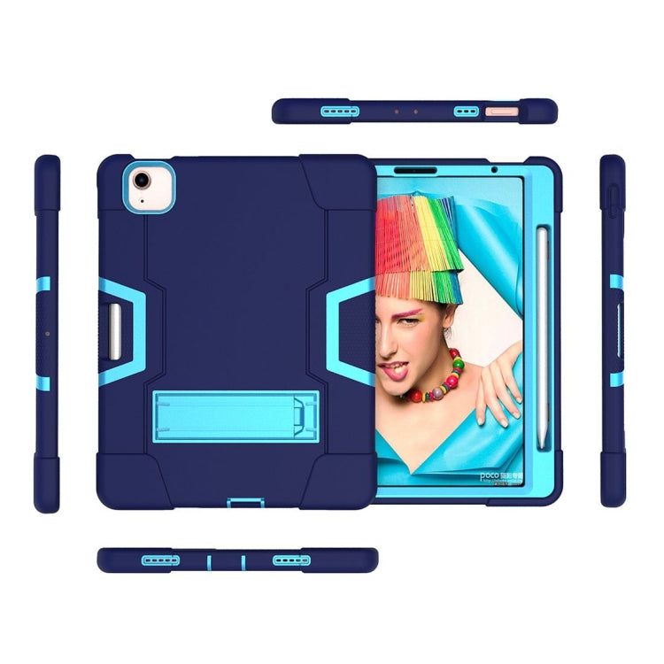 For iPad Air 2022 / 2020 10.9 Contrast Color Robot Shockproof Silicon + PC Protective Case with Holder & Pen Slot(Navy Blue + Blue) - iPad Air (2022) / (2020) 10.9 Cases by buy2fix | Online Shopping UK | buy2fix