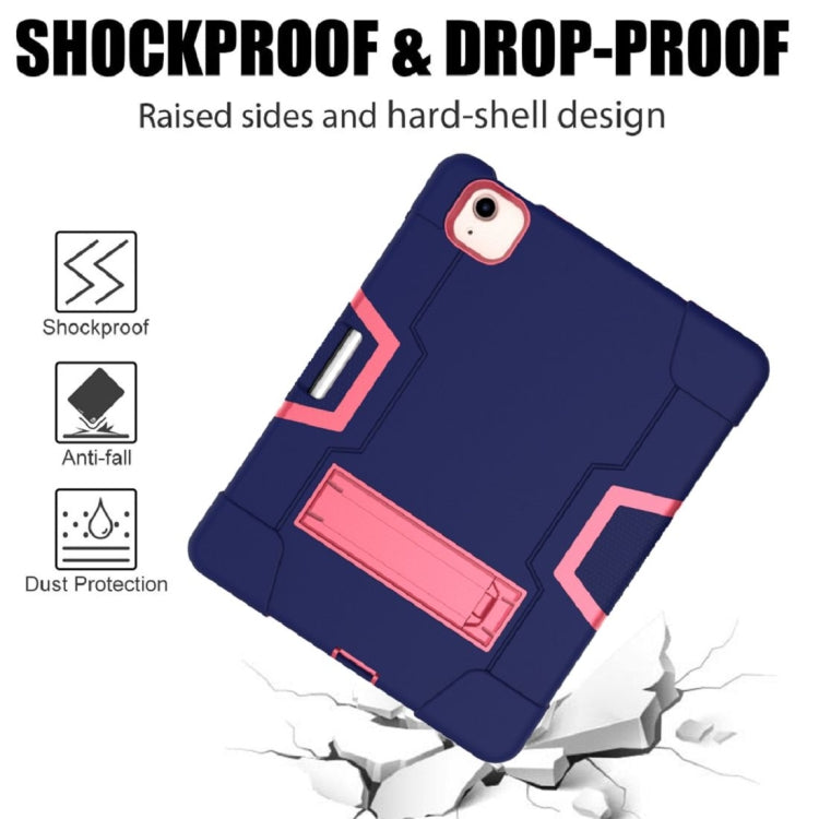 For iPad Air 2022 / 2020 10.9 Contrast Color Robot Shockproof Silicon + PC Protective Case with Holder & Pen Slot(Navy Blue + Rose Red) - iPad Air (2022) / (2020) 10.9 Cases by buy2fix | Online Shopping UK | buy2fix