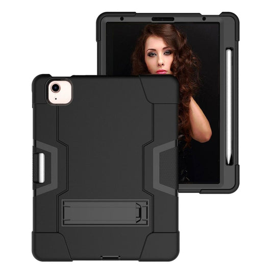 For iPad Air 2022 / 2020 10.9 Contrast Color Robot Shockproof Silicon + PC Protective Case with Holder & Pen Slot(Black) - iPad Air (2022) / (2020) 10.9 Cases by buy2fix | Online Shopping UK | buy2fix
