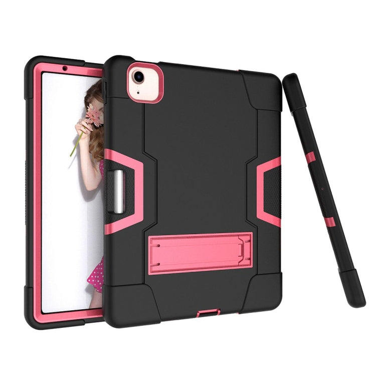 For iPad Air 2022 / 2020 10.9 Contrast Color Robot Shockproof Silicon + PC Protective Case with Holder & Pen Slot(Black + Rose Red) - iPad Air (2022) / (2020) 10.9 Cases by buy2fix | Online Shopping UK | buy2fix