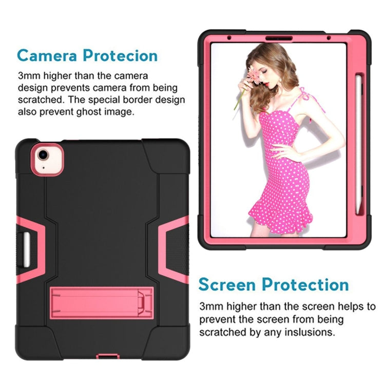 For iPad Air 2022 / 2020 10.9 Contrast Color Robot Shockproof Silicon + PC Protective Case with Holder & Pen Slot(Black + Rose Red) - iPad Air (2022) / (2020) 10.9 Cases by buy2fix | Online Shopping UK | buy2fix
