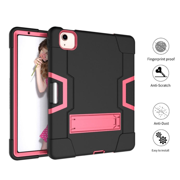 For iPad Air 2022 / 2020 10.9 Contrast Color Robot Shockproof Silicon + PC Protective Case with Holder & Pen Slot(Black + Rose Red) - iPad Air (2022) / (2020) 10.9 Cases by buy2fix | Online Shopping UK | buy2fix