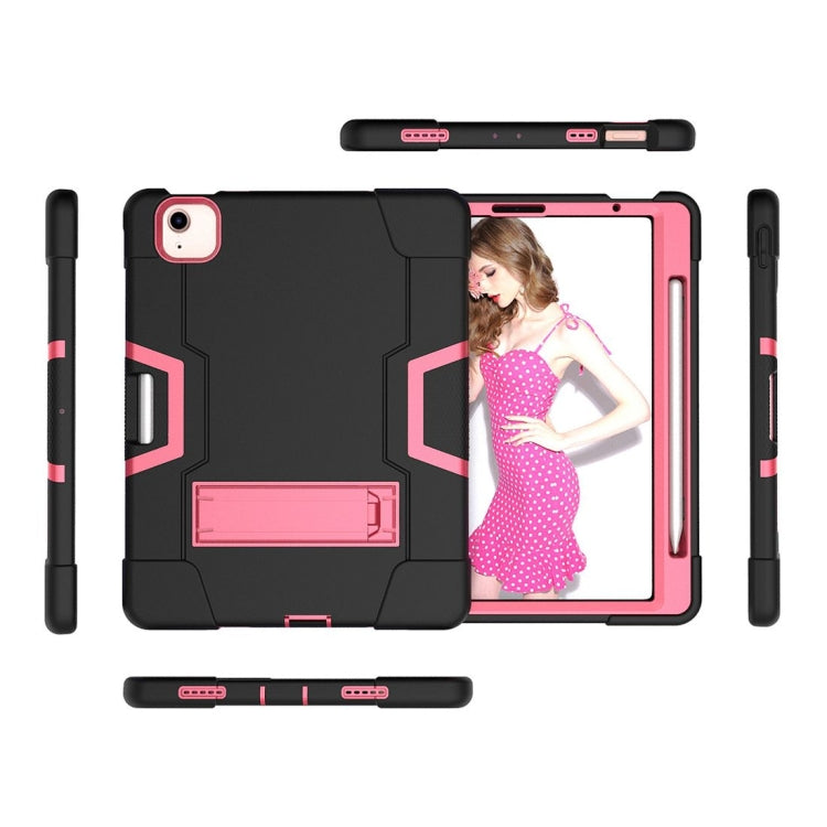 For iPad Air 2022 / 2020 10.9 Contrast Color Robot Shockproof Silicon + PC Protective Case with Holder & Pen Slot(Black + Rose Red) - iPad Air (2022) / (2020) 10.9 Cases by buy2fix | Online Shopping UK | buy2fix