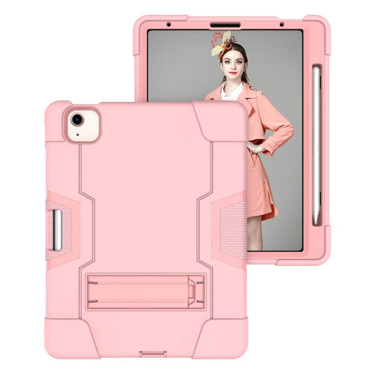 For iPad Air 2022 / 2020 10.9 Contrast Color Robot Shockproof Silicon + PC Protective Case with Holder & Pen Slot(Rose Gold) - iPad Air (2022) / (2020) 10.9 Cases by buy2fix | Online Shopping UK | buy2fix