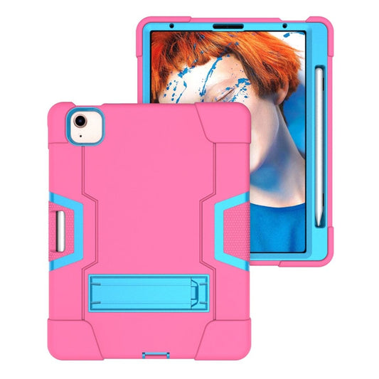 For iPad Air 2022 / 2020 10.9 Contrast Color Robot Shockproof Silicon + PC Protective Case with Holder & Pen Slot(Rose Red + Blue) - iPad Air (2022) / (2020) 10.9 Cases by buy2fix | Online Shopping UK | buy2fix
