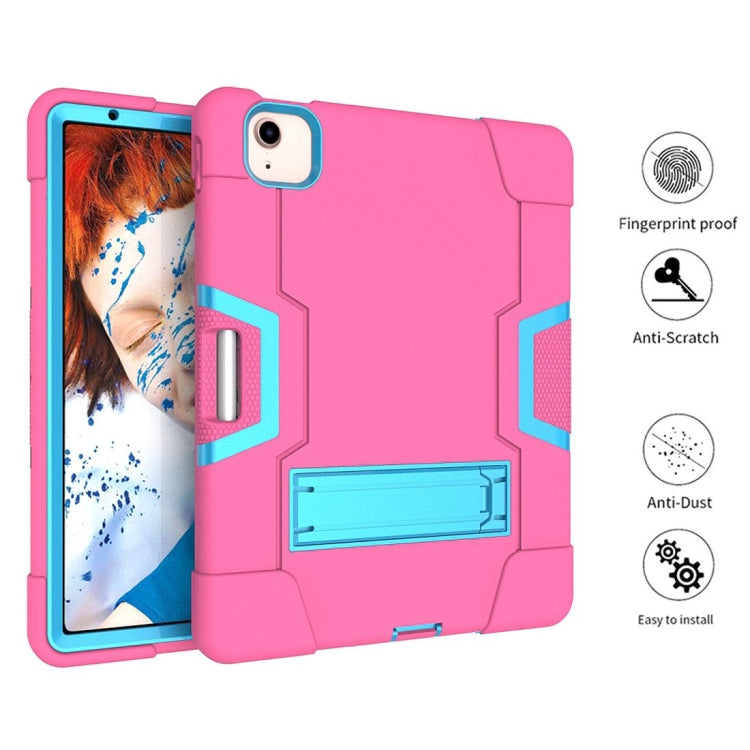 For iPad Air 2022 / 2020 10.9 Contrast Color Robot Shockproof Silicon + PC Protective Case with Holder & Pen Slot(Rose Red + Blue) - iPad Air (2022) / (2020) 10.9 Cases by buy2fix | Online Shopping UK | buy2fix