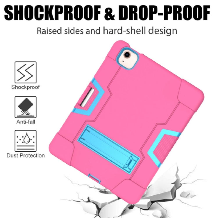 For iPad Air 2022 / 2020 10.9 Contrast Color Robot Shockproof Silicon + PC Protective Case with Holder & Pen Slot(Rose Red + Blue) - iPad Air (2022) / (2020) 10.9 Cases by buy2fix | Online Shopping UK | buy2fix