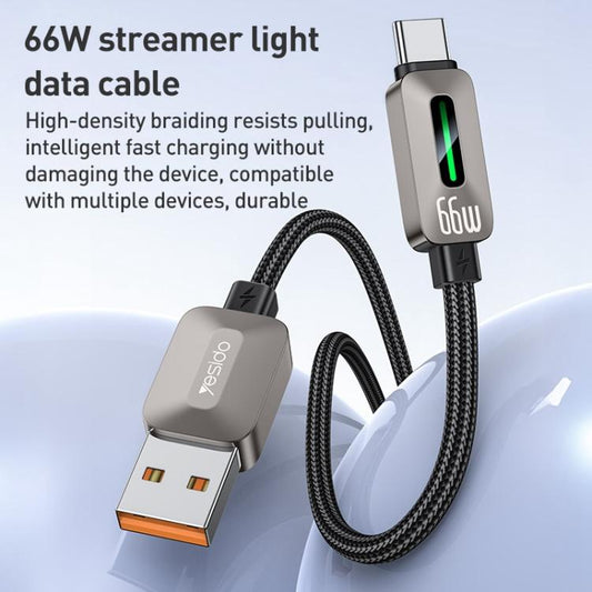 Yesido CA137C 66W USB to Type-C Streamer Light Data Cable, Length: 1.2m(Grey) - USB-C & Type-C Cable by Yesido | Online Shopping UK | buy2fix