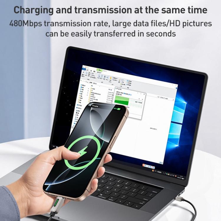 Yesido CA137C 66W USB to Type-C Streamer Light Data Cable, Length: 1.2m(Grey) - USB-C & Type-C Cable by Yesido | Online Shopping UK | buy2fix