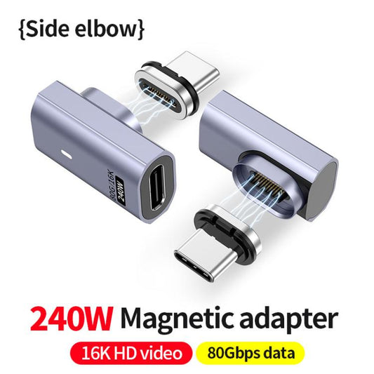 Type-C Male to Female PD240W 80Gbps 60K Magnetic Suction Adapter, Style:Side Elbow(Space Grey) - OTG Adapter by buy2fix | Online Shopping UK | buy2fix