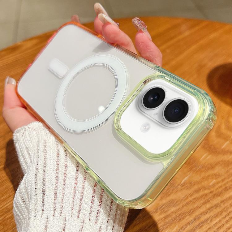 For iPhone 17 Contrast Color Gradient Transparent MagSafe Phone Case(Fluorescent Green + Light Pink) - iPhone 17 Cases by buy2fix | Online Shopping UK | buy2fix